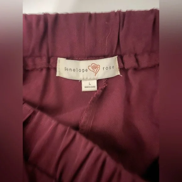 Burgundy Wide Leg High Waisted Tie Waist Trousers
